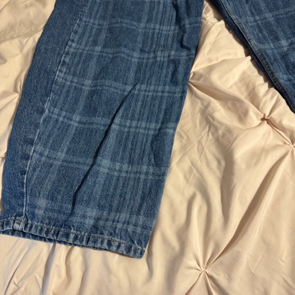 ASOS Blue Plaid Flare & Wide Leg Jeans - Picture 2 of 7